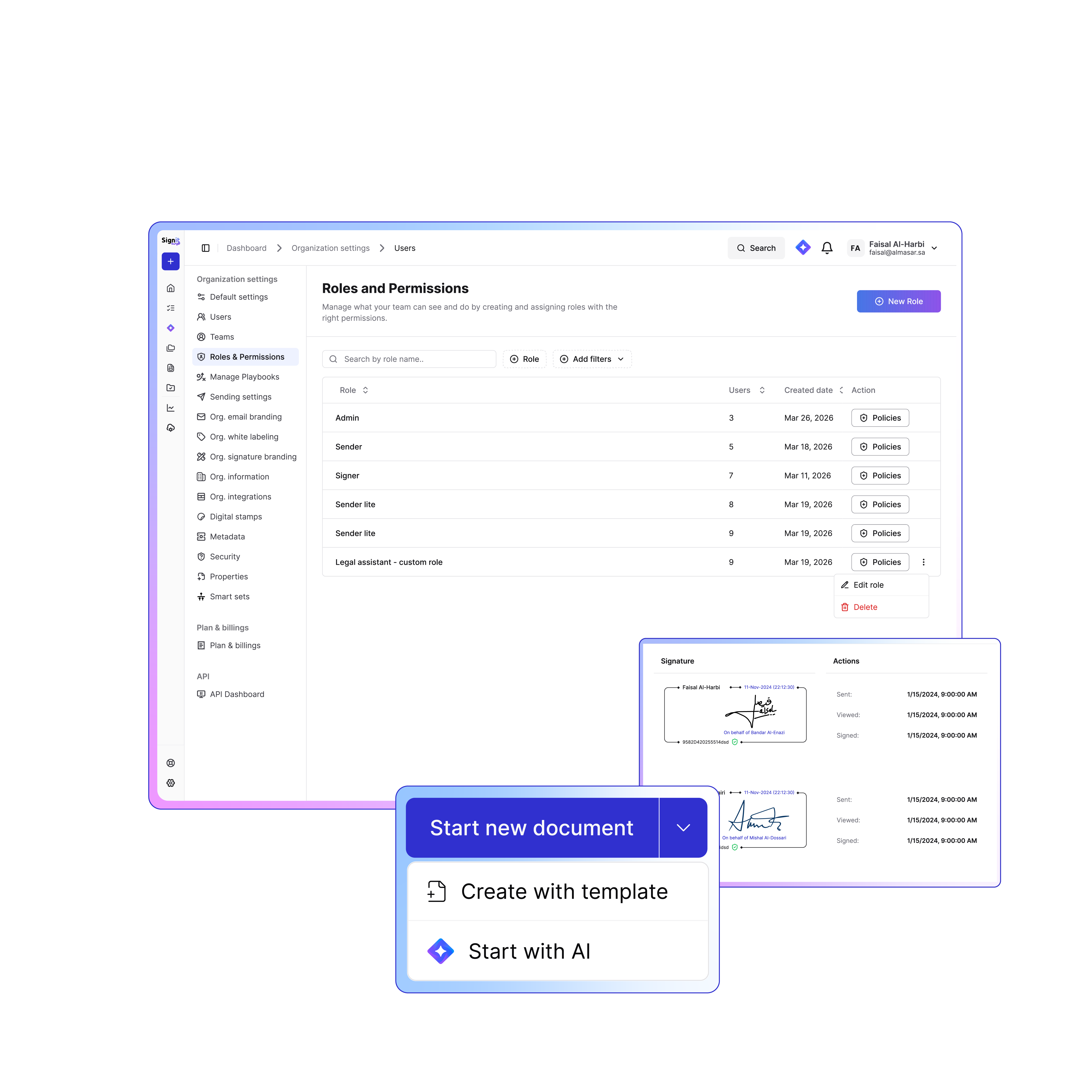 Signit agreement interface